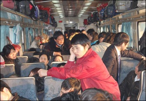 A crowded train during Chinese New Year